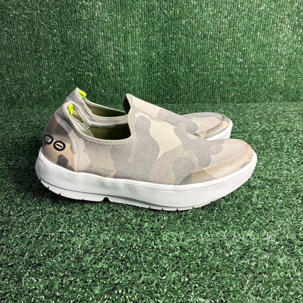 OOFOS OOmg Low Camo Recovery Breathable Lightweight Slip On Shoe Grey Womens 9